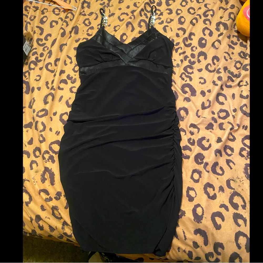 🖤 Black body con dress with silver chain detailing 🖤
